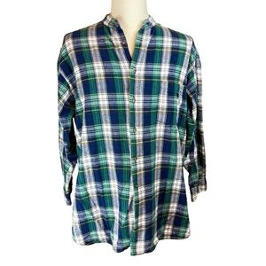 Vintage ABERCROMBIE‎ & FITCH 1892 Green Plaid Flannel Shirt L Band Collar Henley